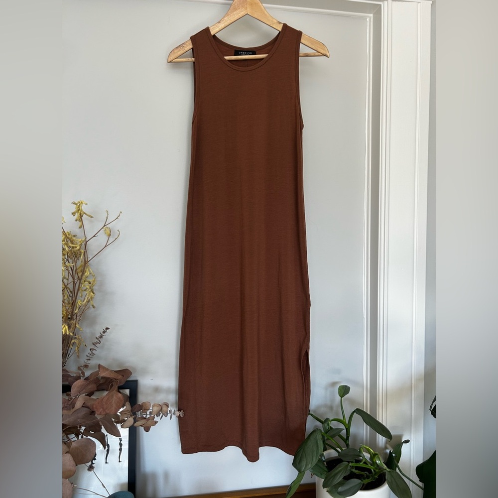 Unbound Merino travel dress, Caramel, size XS